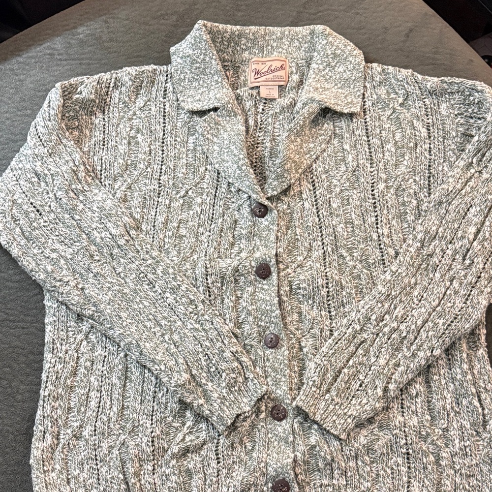 Woolrich Women's Textured Green/White Cardigan